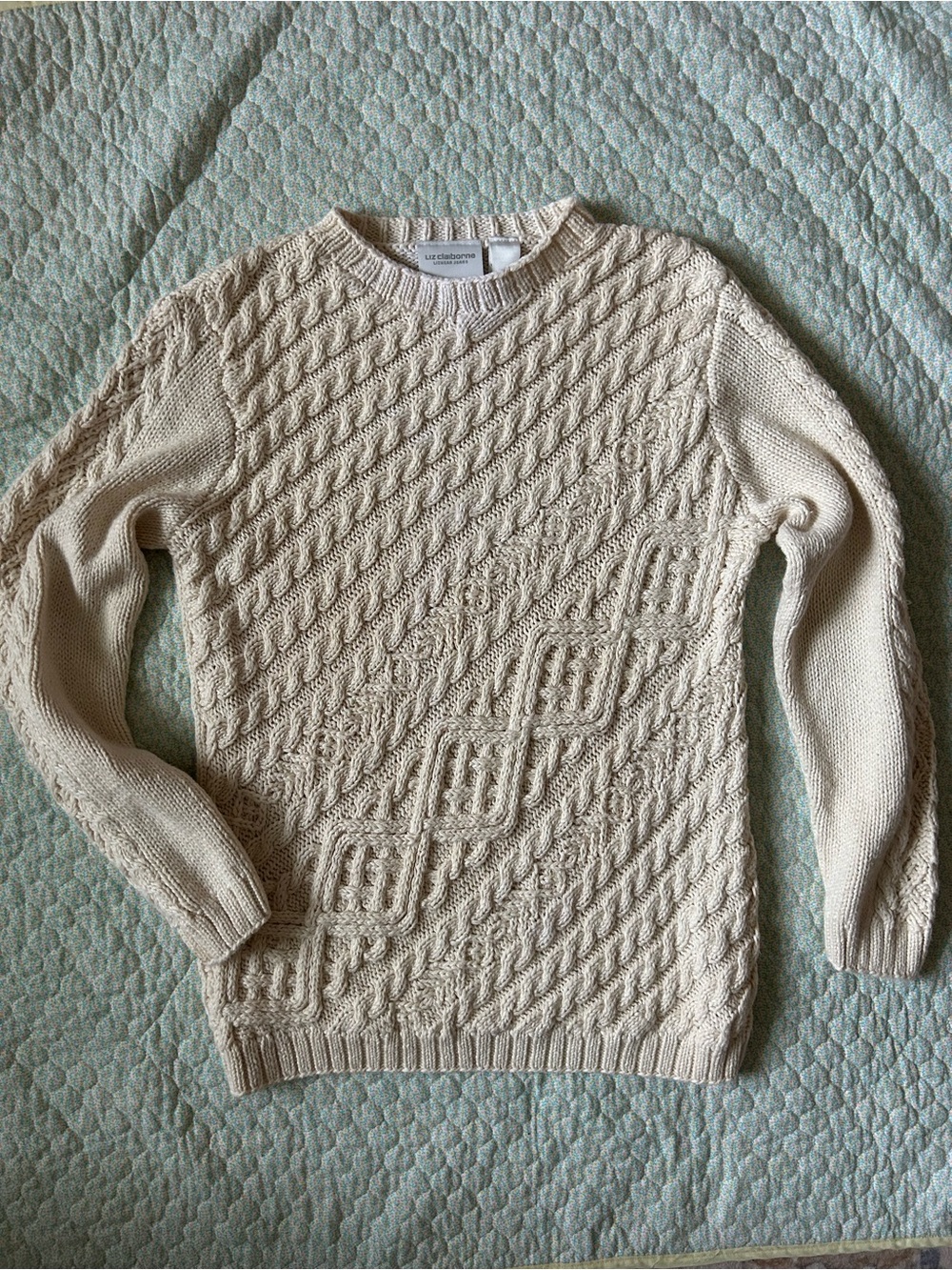 Vintage Liz Claiborne Cream Cable Knit Crewneck Sweater